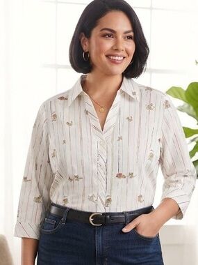 Chico's Roaring Tails Stripe Olissa 3/4 Sleeve Blouse NEW!